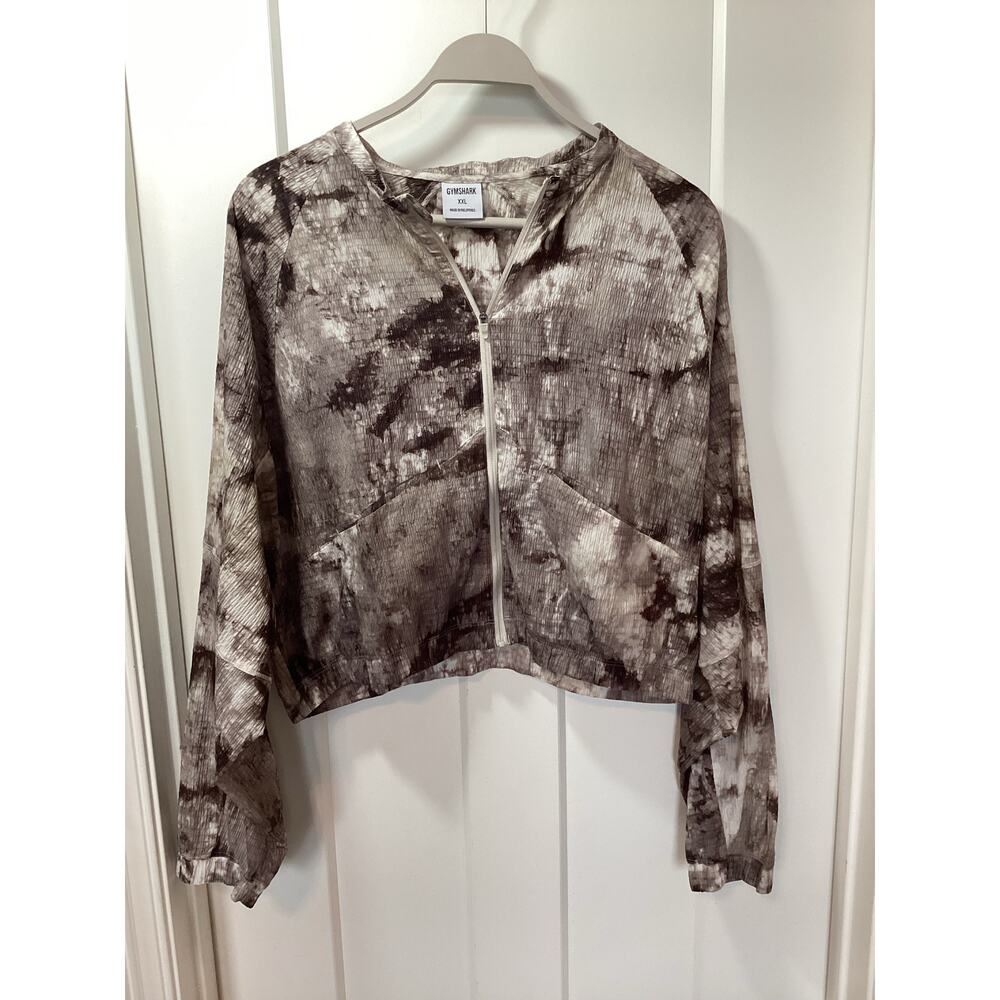 gymshark elevate woven jacket cement brown spray dye cropped‎ women's size xxl.